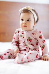 Milkbarn Strawberry Organic Cotton Ruffle Footed Romper
