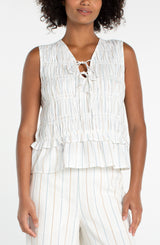 Liverpool Sleeveless Tie Front Woven Top  | Cream
