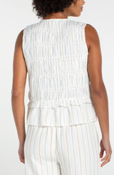 Liverpool Sleeveless Tie Front Woven Top  | Cream