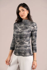 Sympli Plisse Mock Neck Print