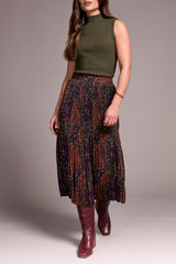 Tribal Plisse Skirt with Slit | Plum Wine