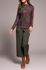Tribal Mesh Turtleneck Top with Lining | Plum Wine