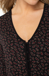 Liverpool Button Front Knit Top | Black/Red Ditsy