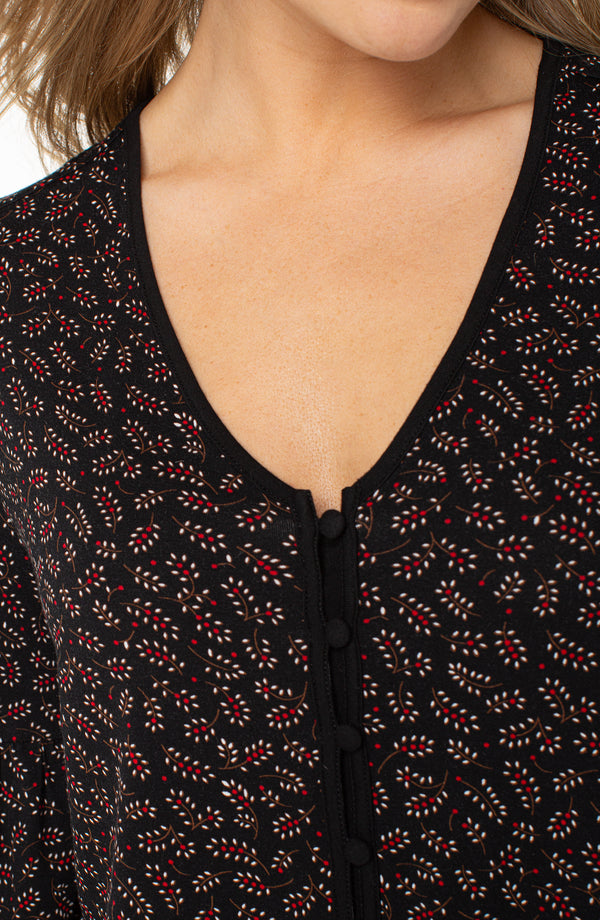 Liverpool Button Front Knit Top | Black/Red Ditsy
