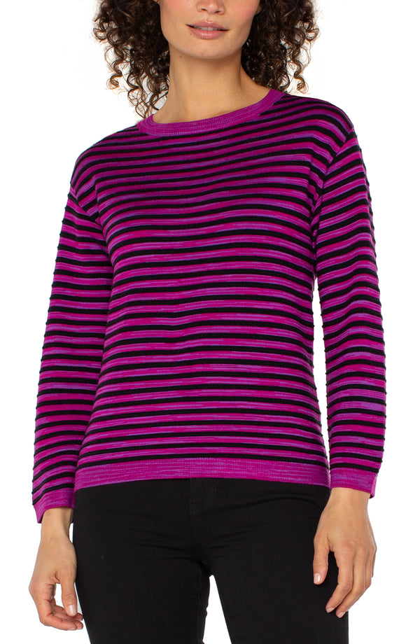 Liverpool Boat Neck Sweater | Fuchsia Stripe
