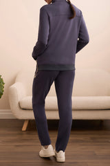 Tribal Techno Lux Textured Mock Neck Cardigan | Sapphire