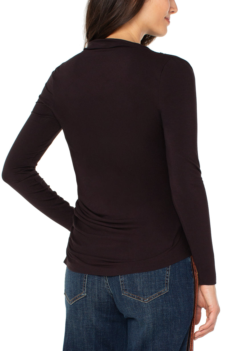 Liverpool Long Sleeve Mock Neck Knit Top with Shirring | Java