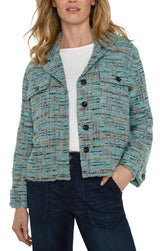 Liverpool Button Front Boxy Shacket-Ocean Boucle