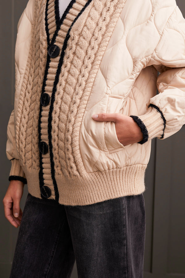 Tribal Quilted Cardigan Sweater-Beige