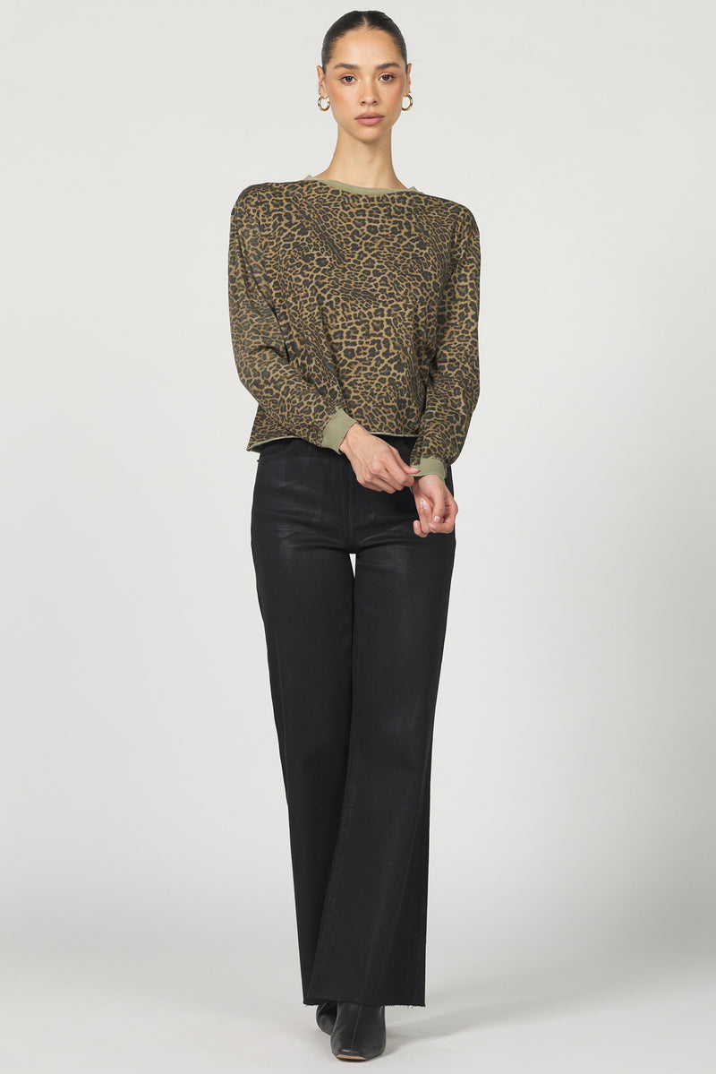Dear John Denim Fremont Crew Neck Long Sleeve Top | Vetiver Leopard