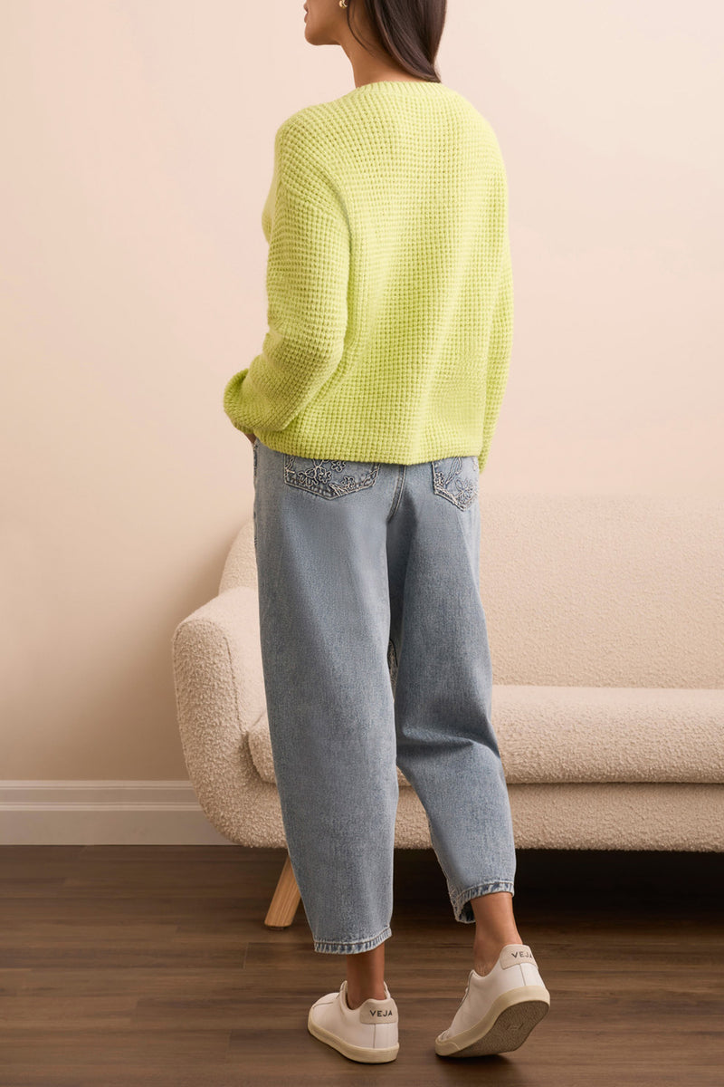 Tribal Soft Touch Drop Shoulder V-Neck Sweater | Lime Mist