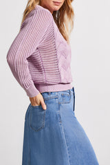 Tribal Dolman Sleeve Crew Neck Sweater-Lavender Blush