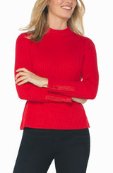 Liverpool Long Sleeve Mock Neck Knit Top with Button Detail | Tango Red