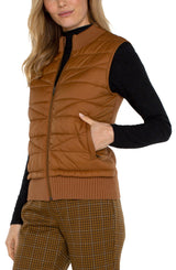 Liverpool Sleeveless Quilted Front Full Zip Sweater Vest | Tumeric