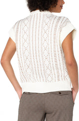 Liverpool Cap Sleeve Dolman 1/2 Zip Sweater | Cream/Camel
