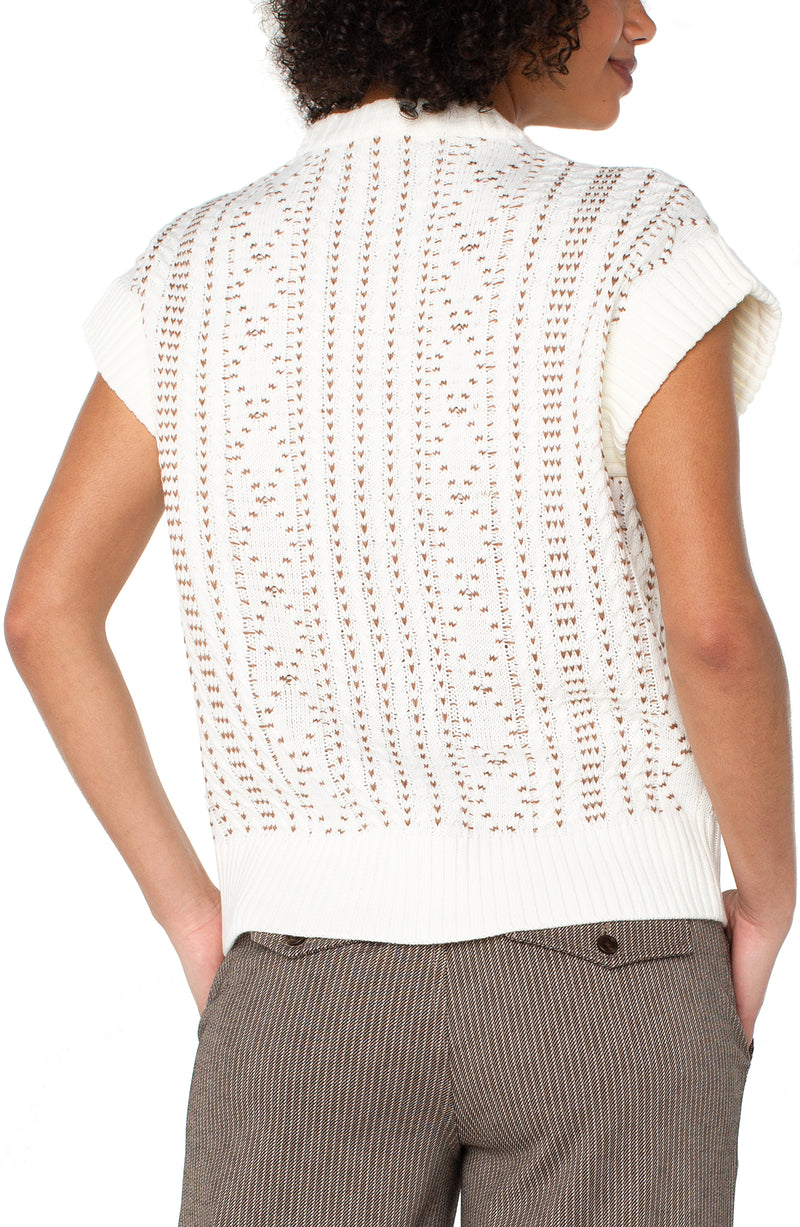 Liverpool Cap Sleeve Dolman 1/2 Zip Sweater | Cream/Camel