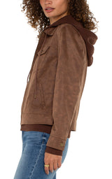 Liverpool Zip Up Trucker Jacket with Removeable Hood-Vintage Umber