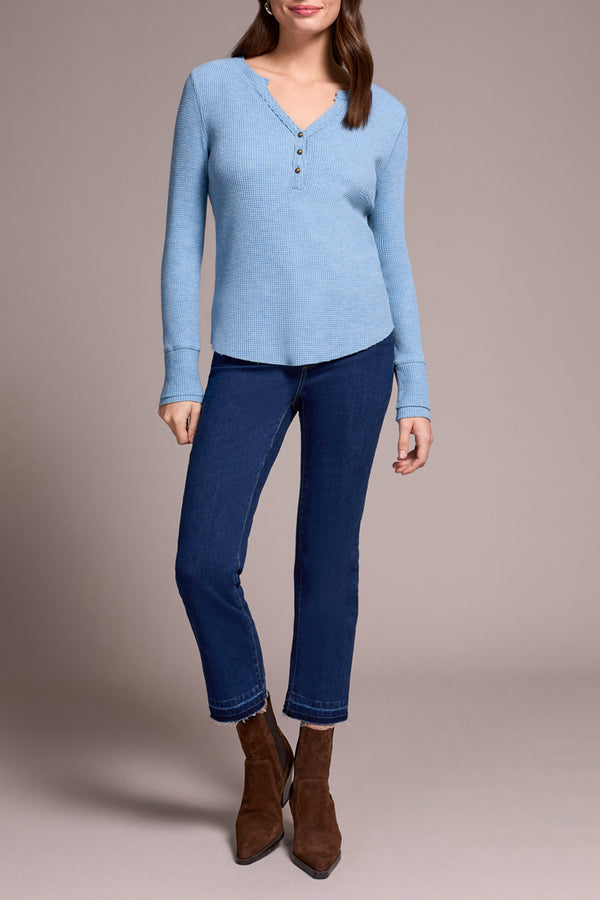 Tribal Henley Top with Buttons | Heather Denim