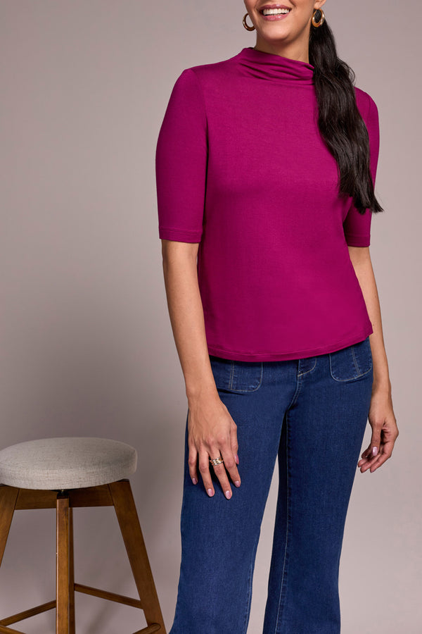 Tribal Funnel Neck Elbow Sleeve Knit Top | Plum Wine