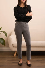 Tribal Audrey Pull On Slim Ankle Glitter Denim Pant | Silver Grey