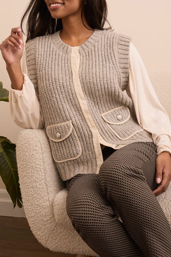 Tribal Sleeveless Vest with Pockets | Heather Sandstone