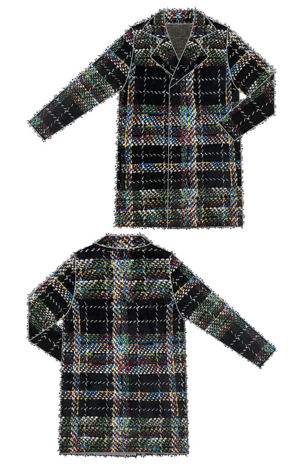 Liverpool Long Sleeve Open Front Sweater Coat | Black Plaid
