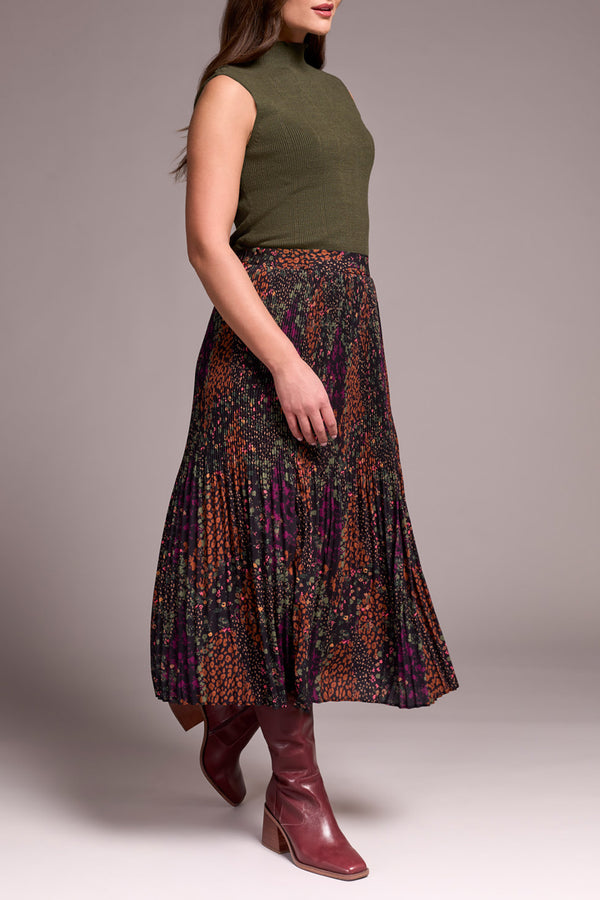Tribal Plisse Skirt with Slit | Plum Wine