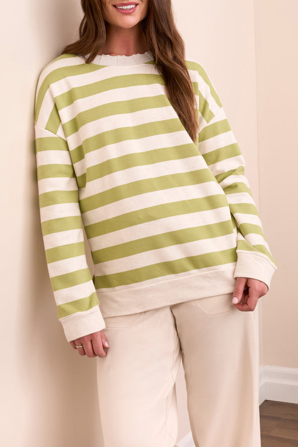 Tribal Crew Neck Top with Rib Detail | Wasabi