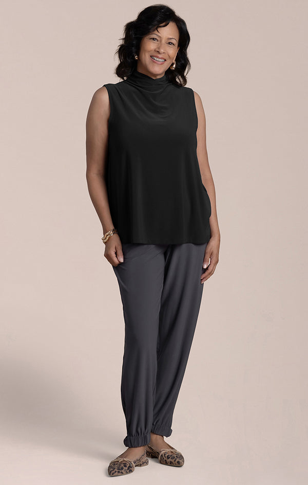 Sympli Sleeveless Echo Mock Neck Top | Black
