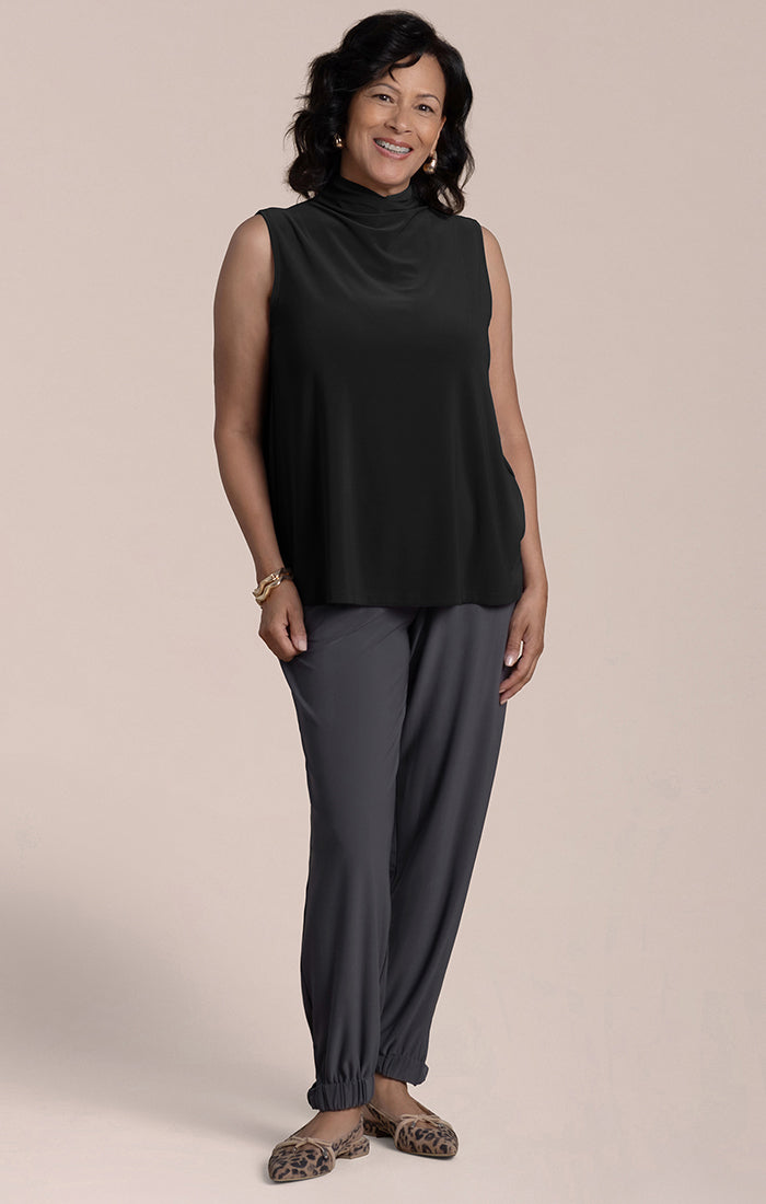 Sympli Sleeveless Echo Mock Neck Top | Black