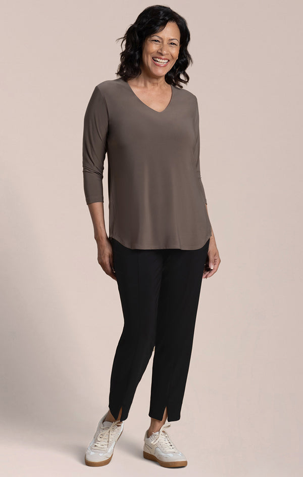 Sympli Go To Soft V-Neck Long Sleeve Top | Tapenade