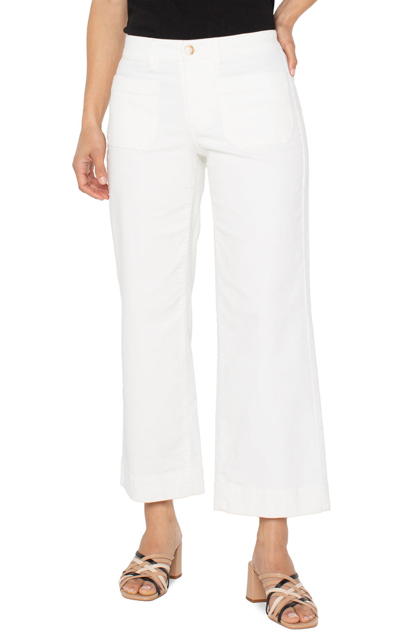Liverpool Corduroy Crop Wide Leg with Patch Pockets | Vintage White
