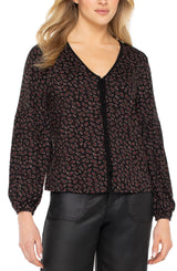 Liverpool Button Front Knit Top | Black/Red Ditsy
