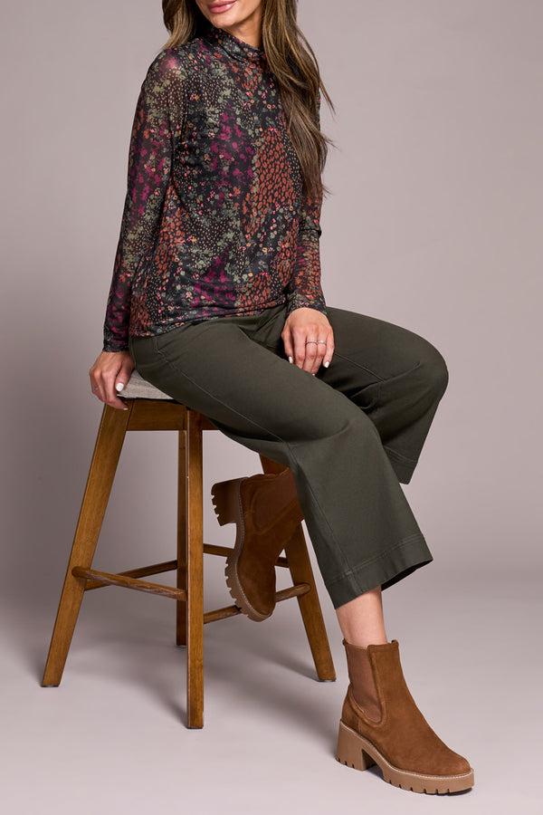 Tribal Mesh Turtleneck Top with Lining | Plum Wine