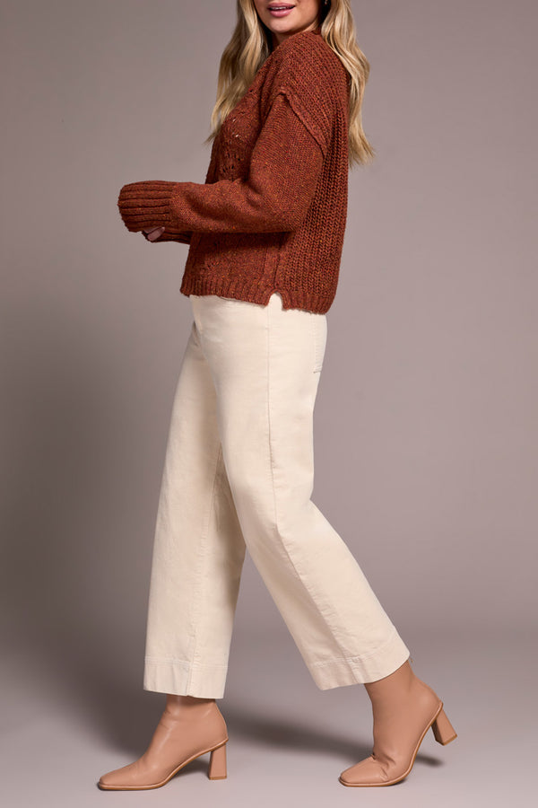 Tribal Crew Neck Sweater with Puff Sleeve | Ginger Spice