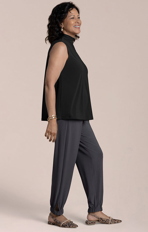 Sympli Sleeveless Echo Mock Neck Top | Black