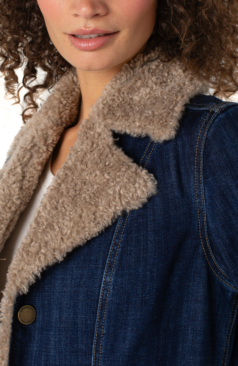 Liverpool Sherpa Trimmed Notch Collar Jacket | Rinse Wash