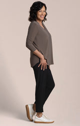 Sympli Go To Soft V-Neck Long Sleeve Top | Tapenade