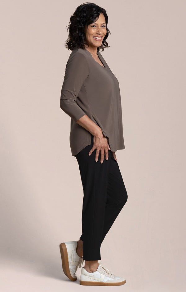 Sympli Go To Soft V-Neck Long Sleeve Top | Tapenade