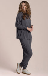 Sympli Echo Slouch Turtle Neck Top | Black Pearl