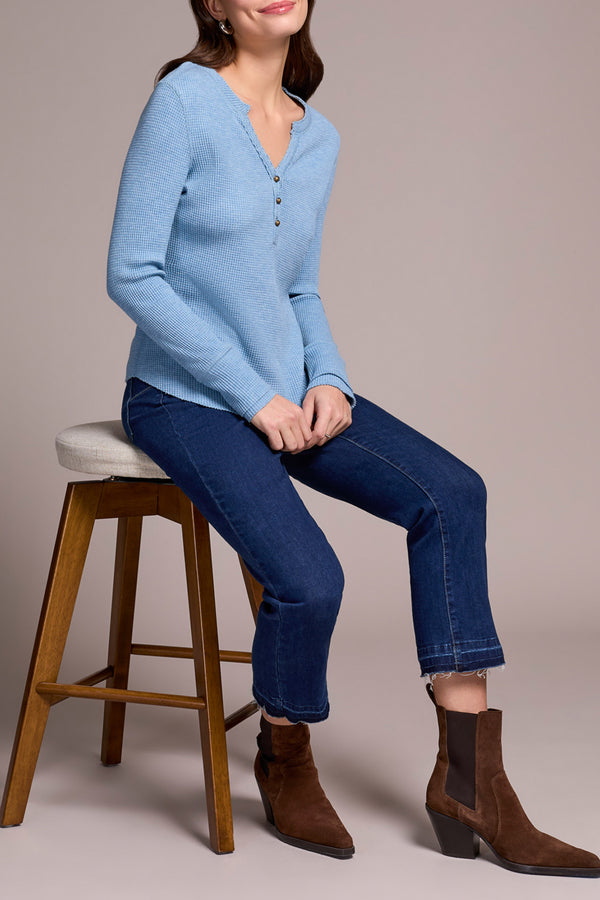 Tribal Henley Top with Buttons | Heather Denim