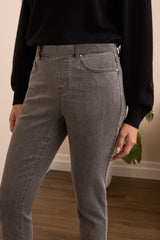 Tribal Audrey Pull On Slim Ankle Glitter Denim Pant | Silver Grey