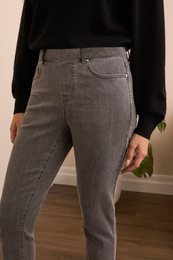 Tribal Audrey Pull On Slim Ankle Glitter Denim Pant | Silver Grey