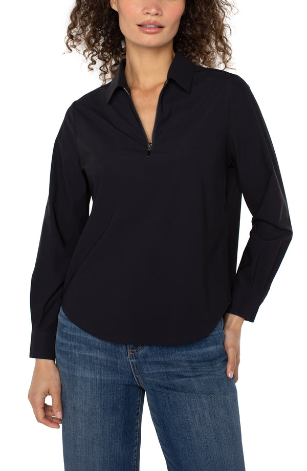 Liverpool Collared Zip Front Knit Shirt | Black