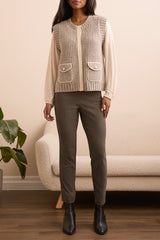 Tribal Sleeveless Vest with Pockets | Heather Sandstone