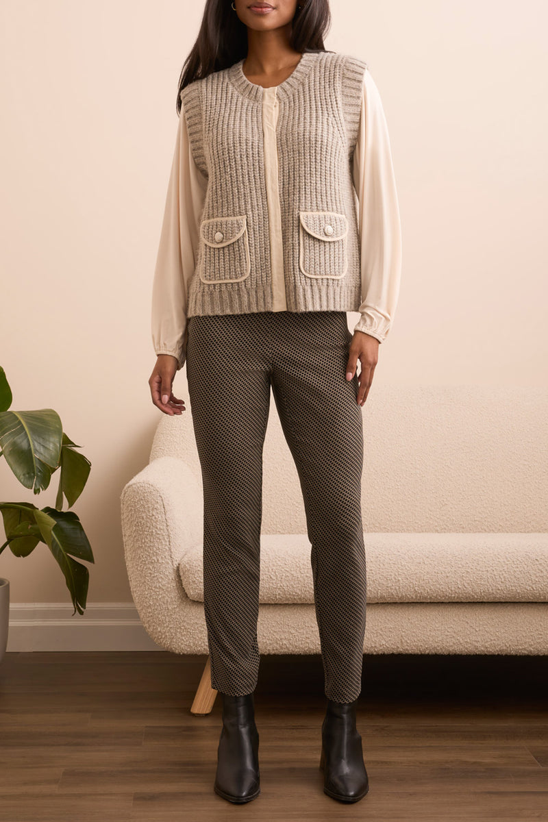 Tribal Sleeveless Vest with Pockets | Heather Sandstone