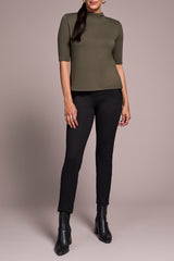 Tribal Funnel Neck Elbow Sleeve Knit Top | Spruce