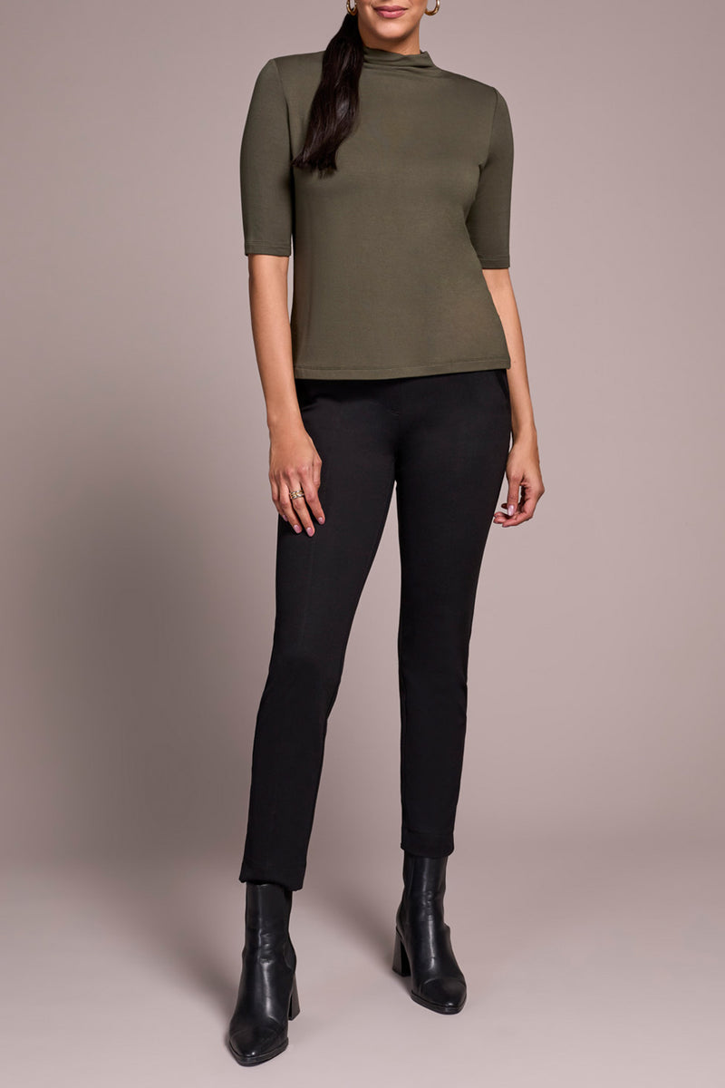 Tribal Funnel Neck Elbow Sleeve Knit Top | Spruce