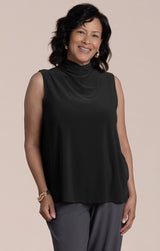 Sympli Sleeveless Echo Mock Neck Top | Black