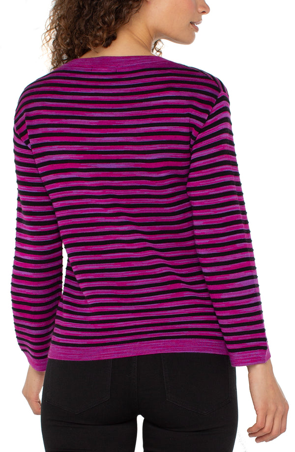 Liverpool Boat Neck Sweater | Fuchsia Stripe